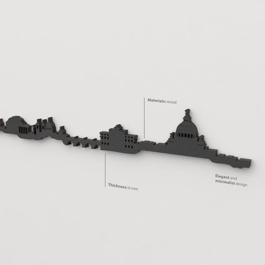 Decoración de pared con la silueta del skyline de Roma color negro.
