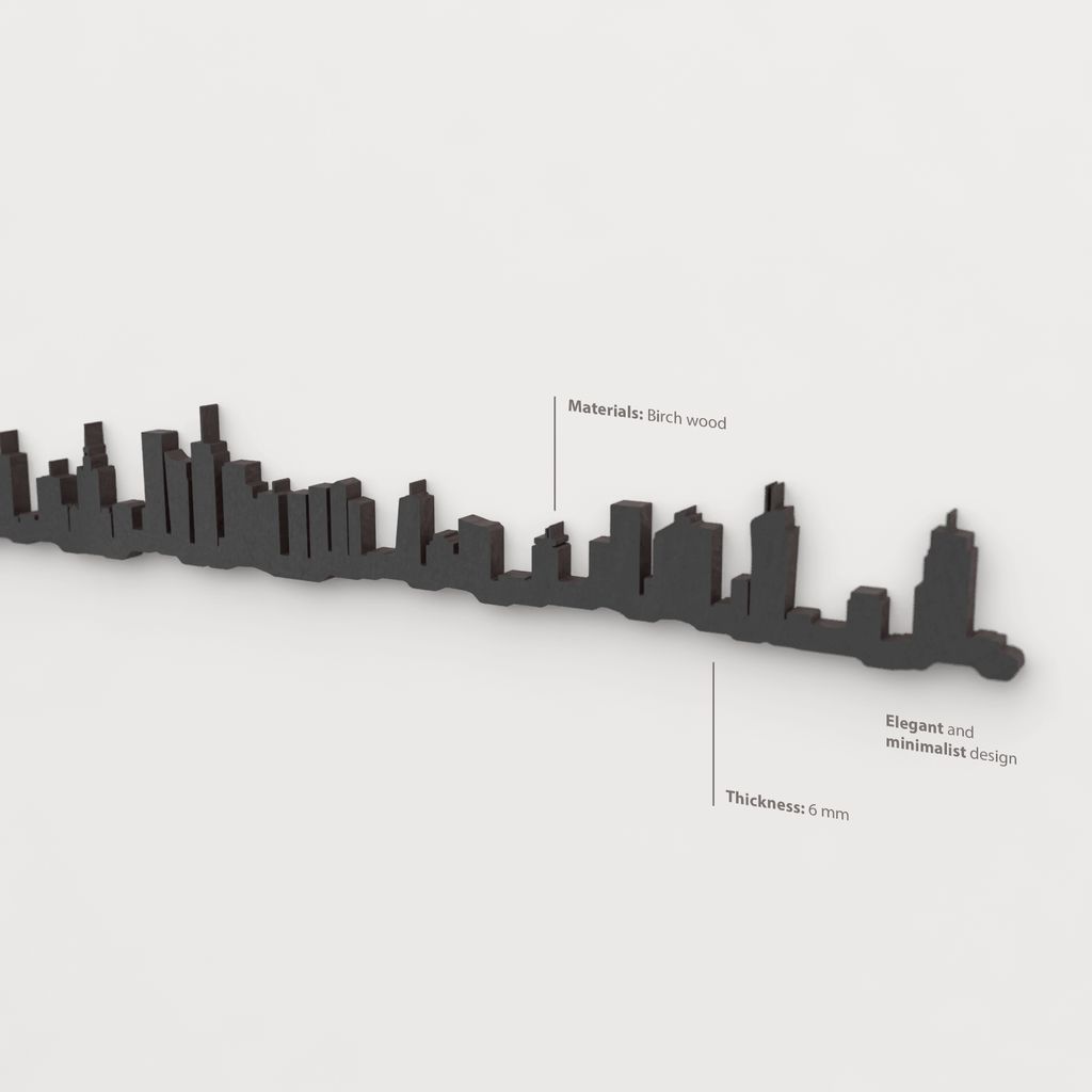 Decoración de pared con la silueta del skyline de Warszawa color negro.