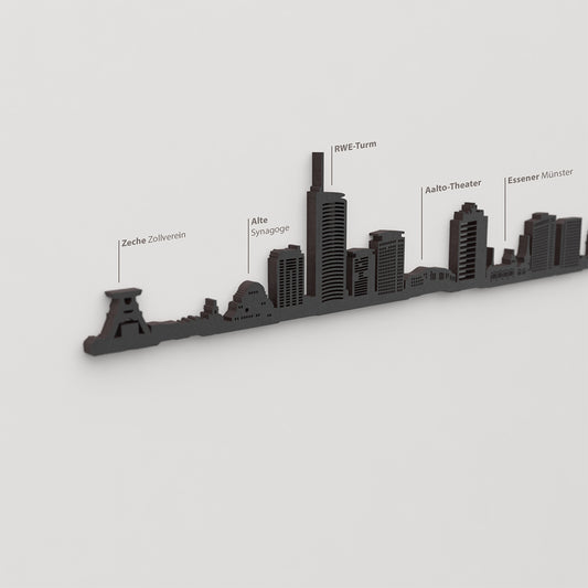 Skyline Essen – detalle de Zeche Zollverein en madera negra.