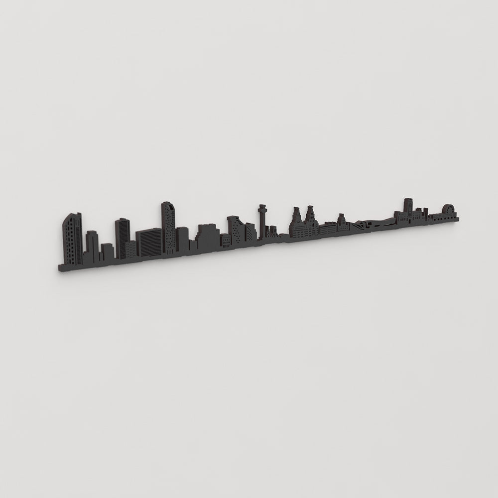 Perspectiva lateral del skyline Liverpool en madera negra.
