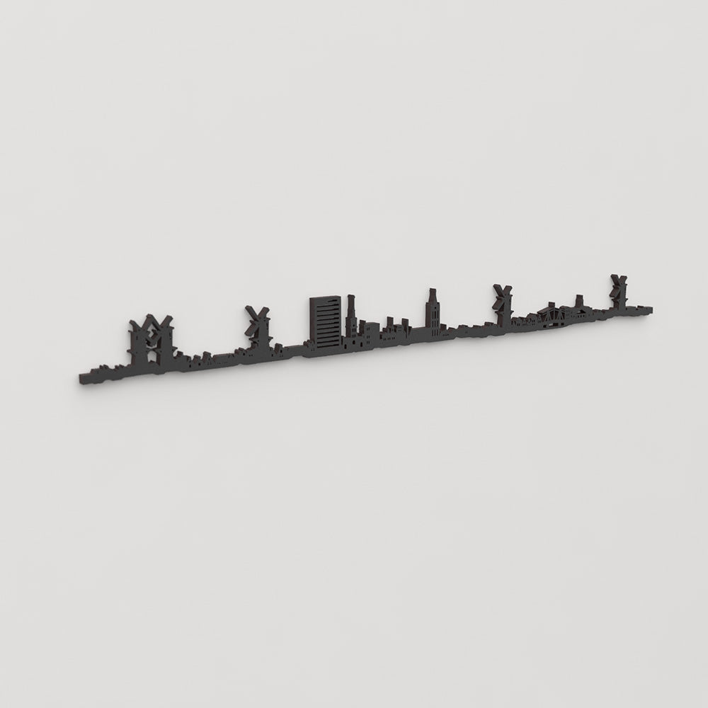 Perspectiva lateral del skyline Schiedam en madera negra.