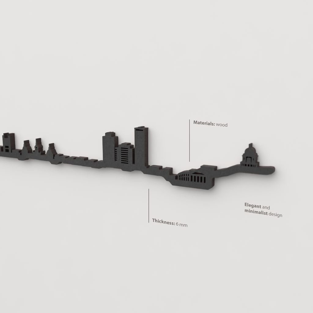 Acabado lacado negro del skyline A Coruña en madera.