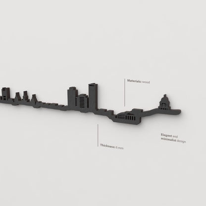 Acabado lacado negro del skyline A Coruña en madera.