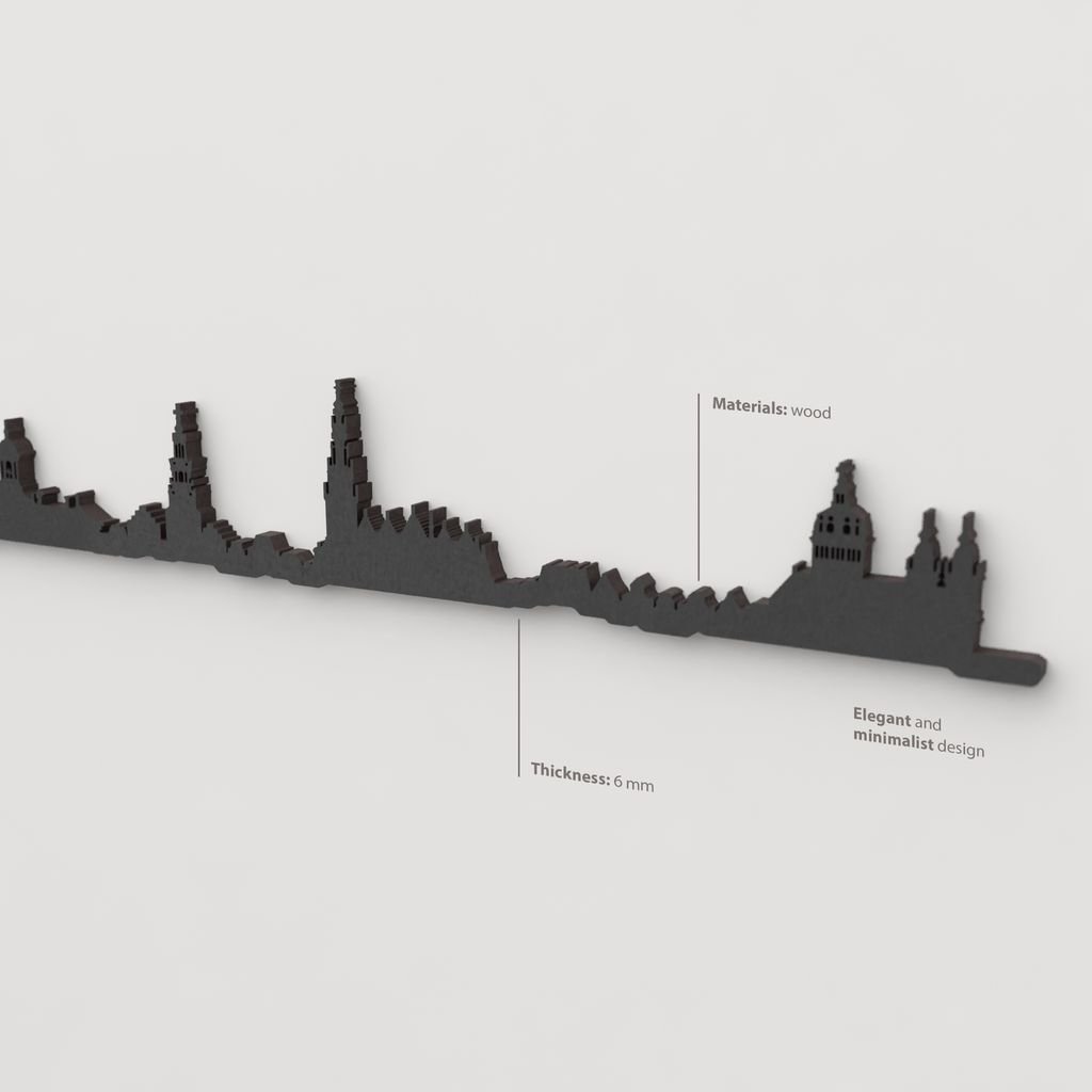 Acabado lacado negro del skyline Ámsterdam en madera.