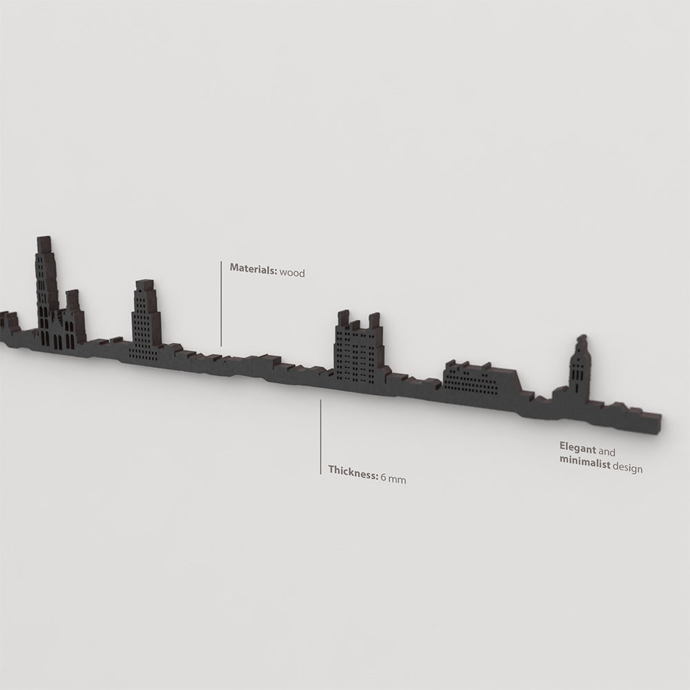 Acabado lacado negro del skyline Antwerp en madera.