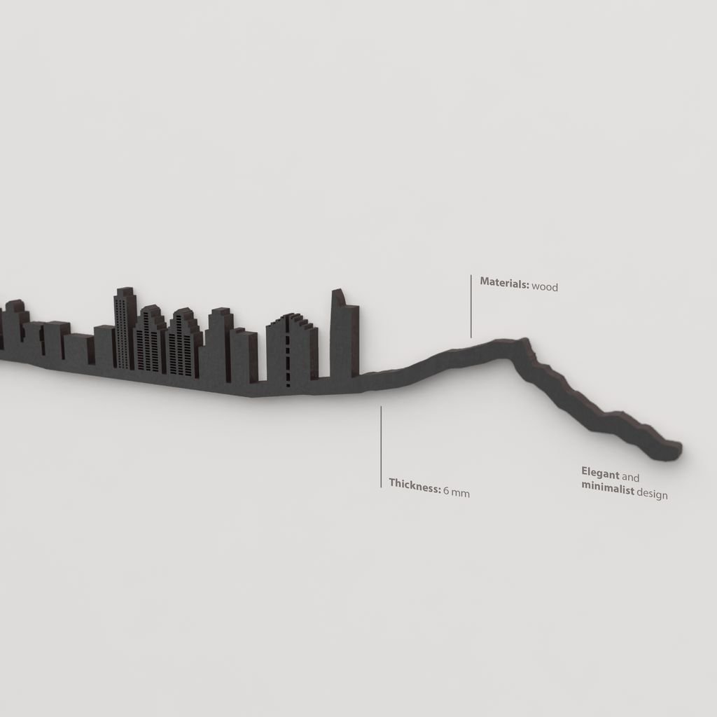 Acabado lacado negro del skyline Benidorm en madera.