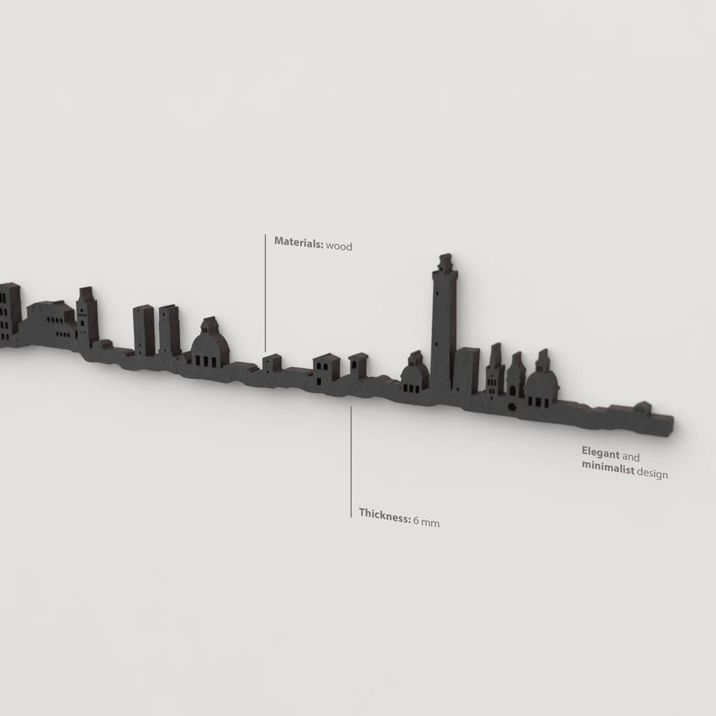 Decoración de pared con la silueta del skyline de Bologna color negro.
