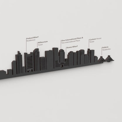 Acabado lacado negro del skyline Boston en madera.