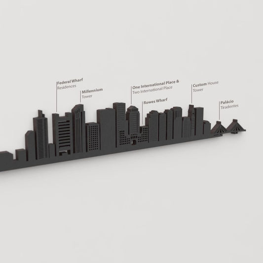Acabado lacado negro del skyline Boston en madera.