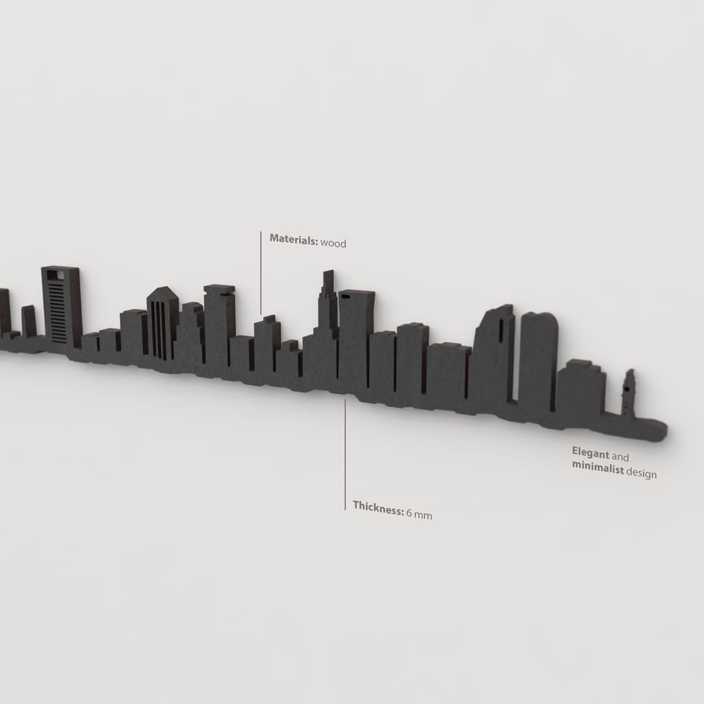 Decoración de pared con la silueta del skyline de Buenos Aires color negro.
