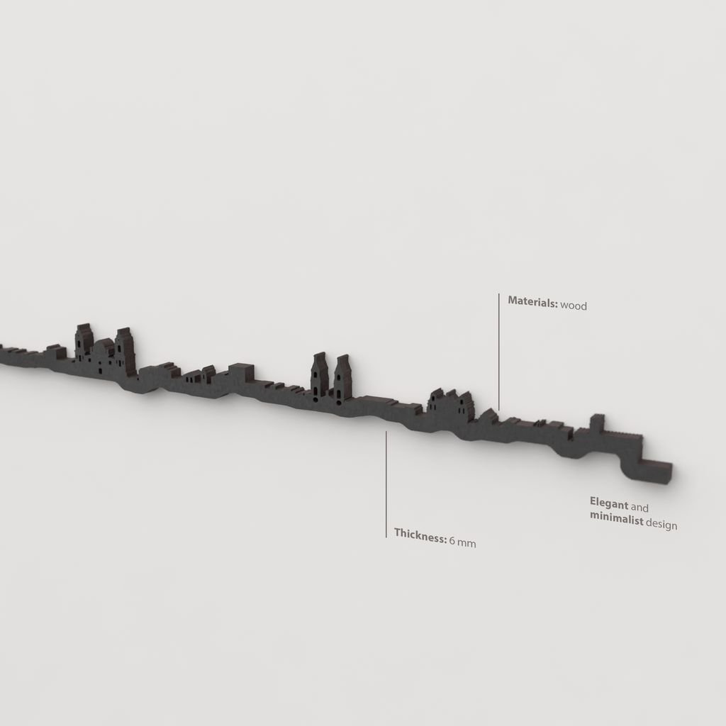 Decoración de pared con la silueta del skyline de Cádiz color negro.