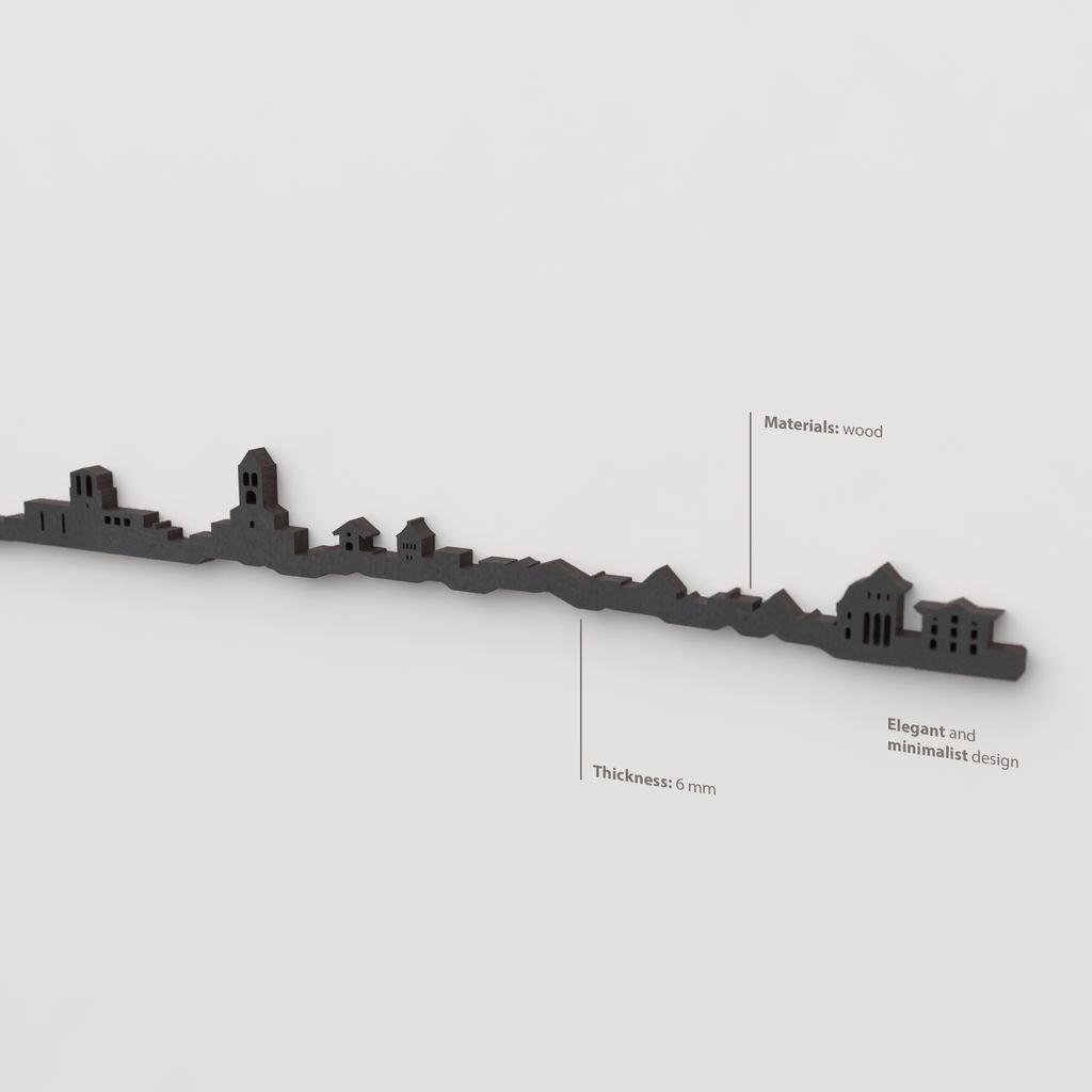 Decoración de pared con la silueta del skyline de Camprodon color negro.