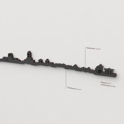 Decoración de pared con la silueta del skyline de Camprodon color negro.