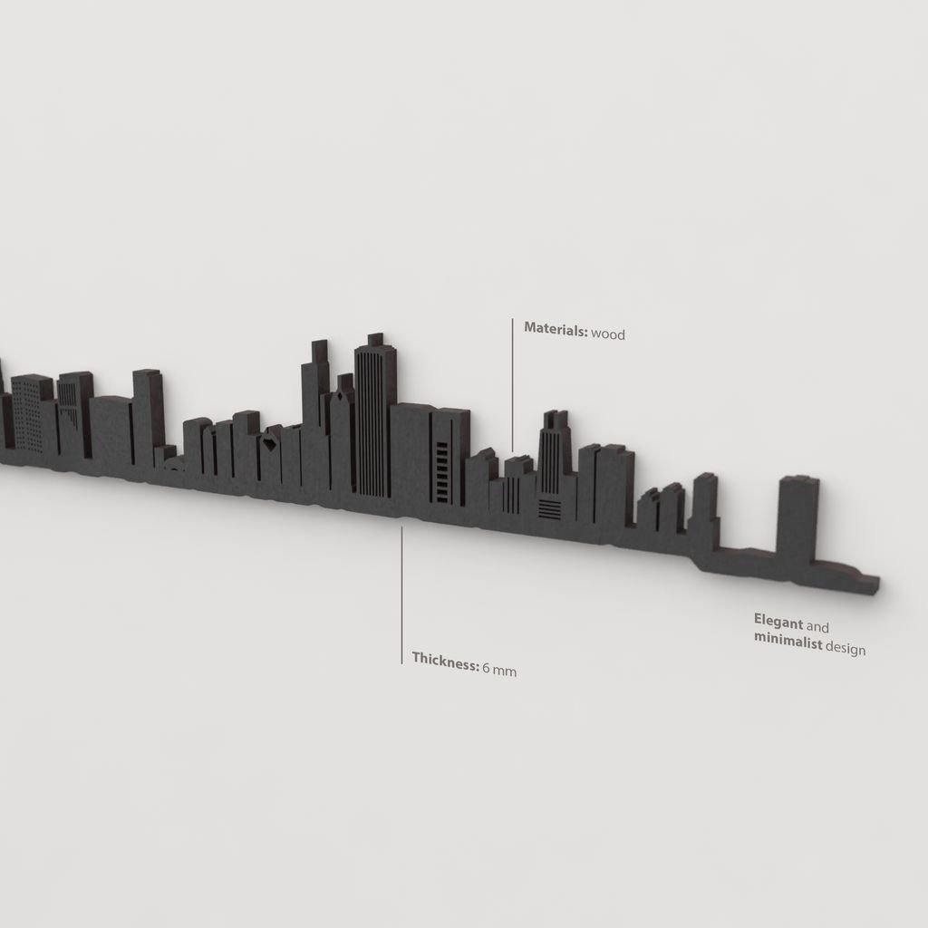 Decoración de pared con la silueta del skyline de Chicago color negro.