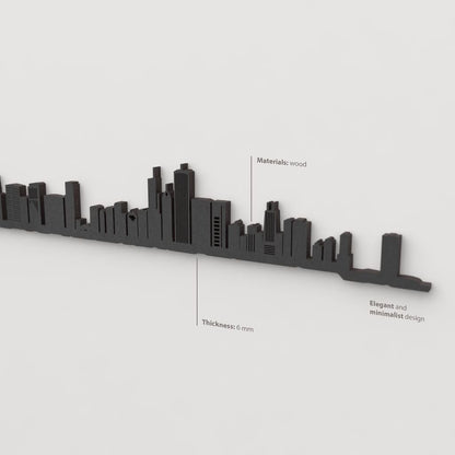 Decoración de pared con la silueta del skyline de Chicago color negro.