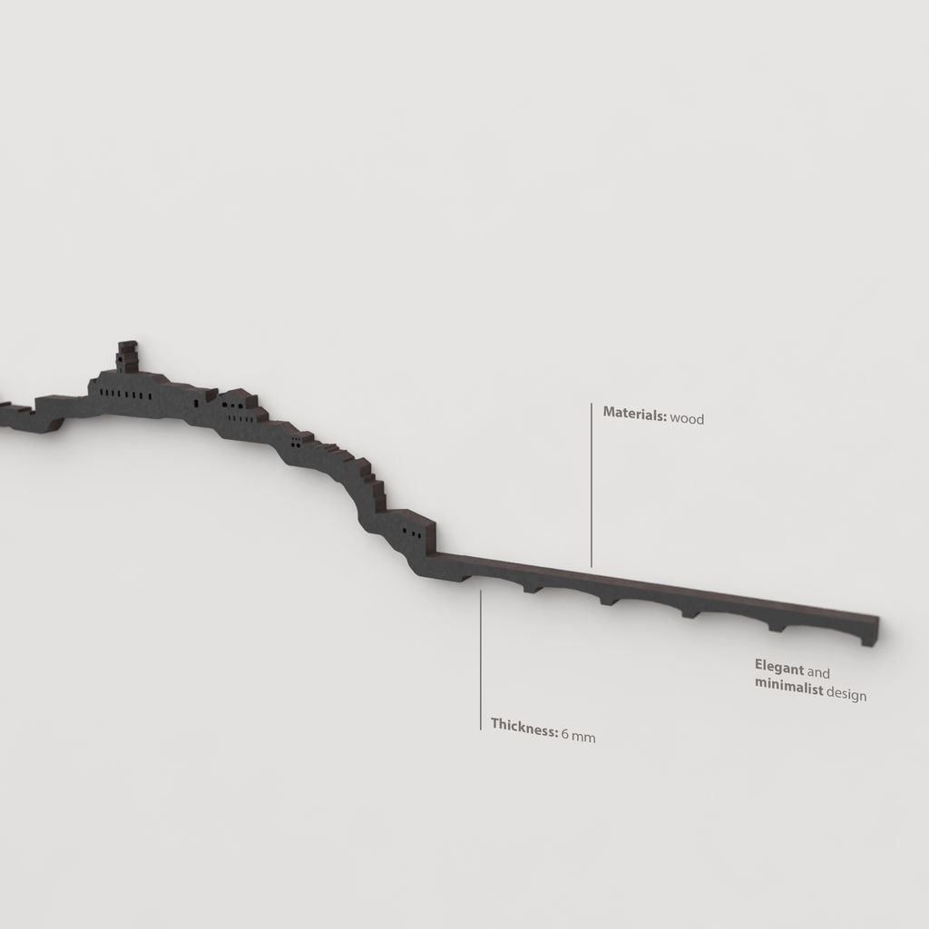 Decoración de pared con la silueta del skyline de Coimbra color negro.