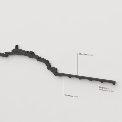 Decoración de pared con la silueta del skyline de Coimbra color negro.