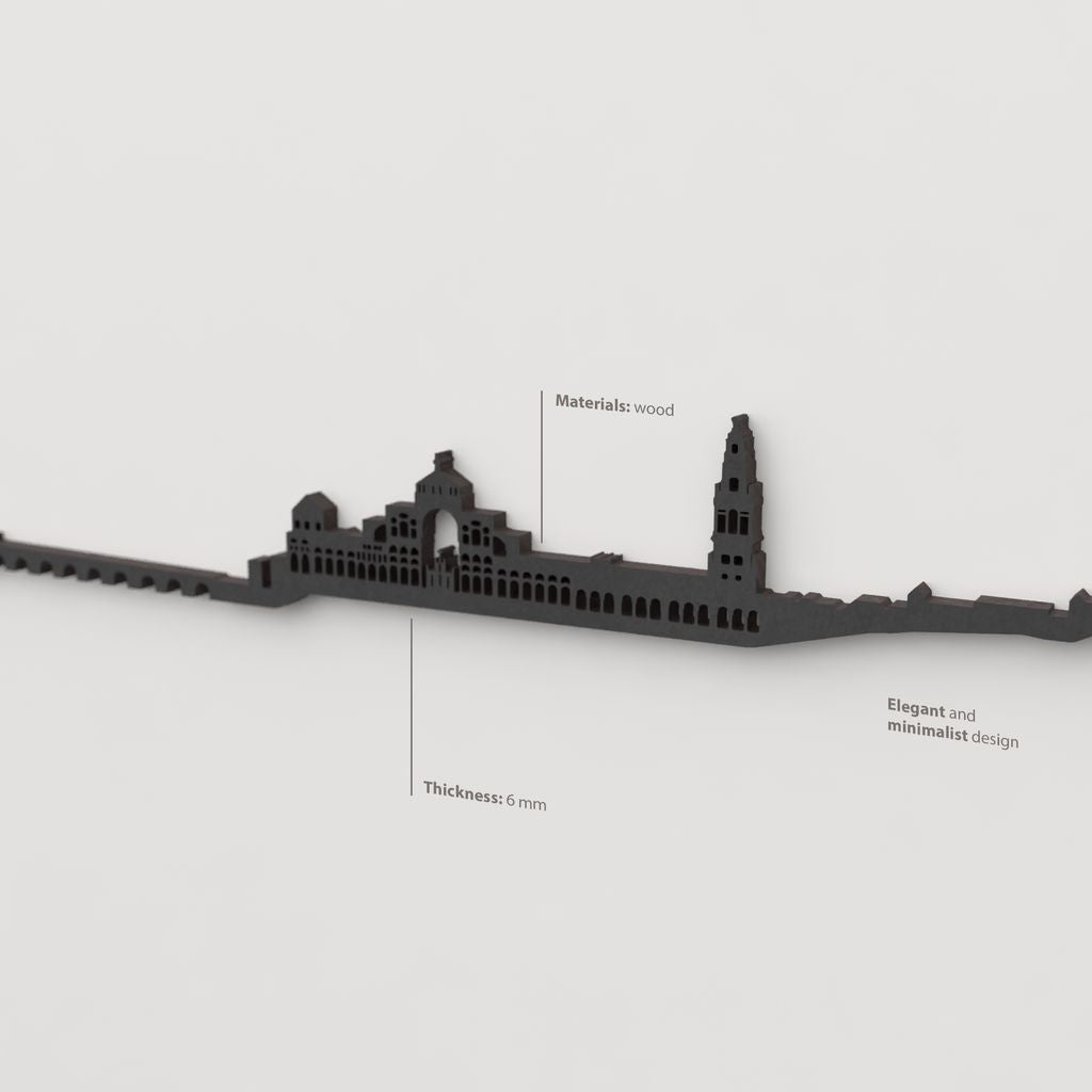 Decoración mural con acabado negro en la silueta skyline de Córdoba.