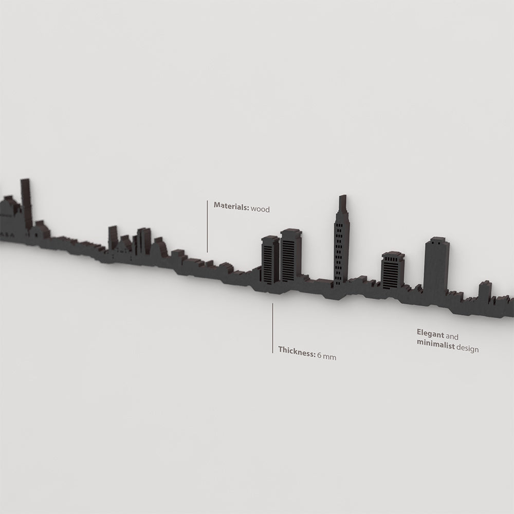 Acabado lacado negro del skyline El Cairo en madera.