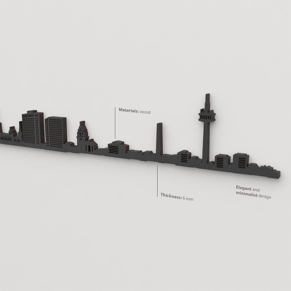 Acabado lacado negro del skyline Essen en madera.