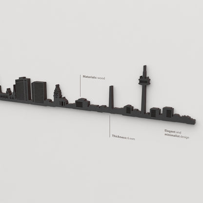 Acabado lacado negro del skyline Essen en madera.