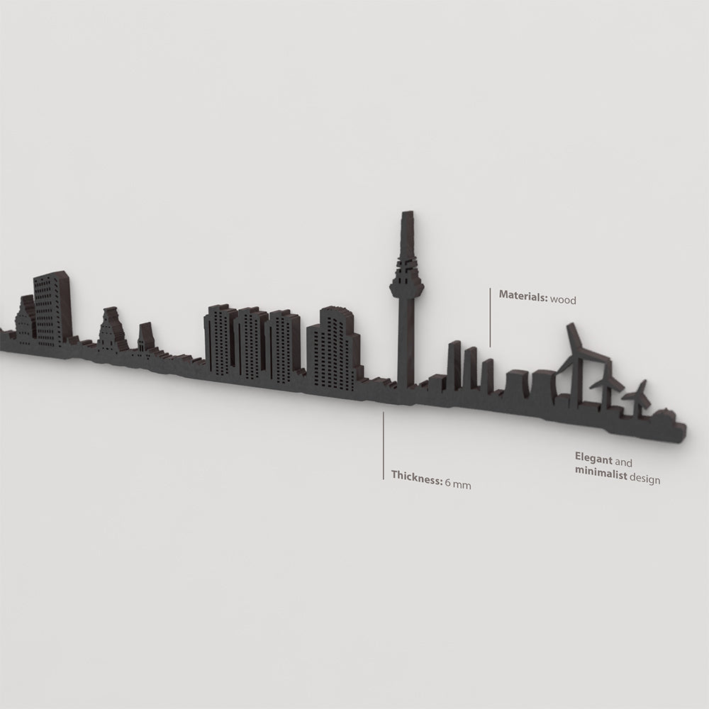 Acabado lacado negro del skyline Mannheim en madera.
