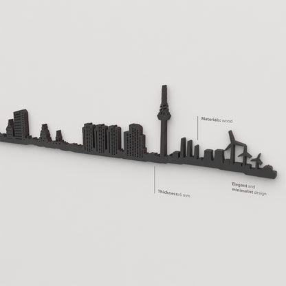 Acabado lacado negro del skyline Mannheim en madera.