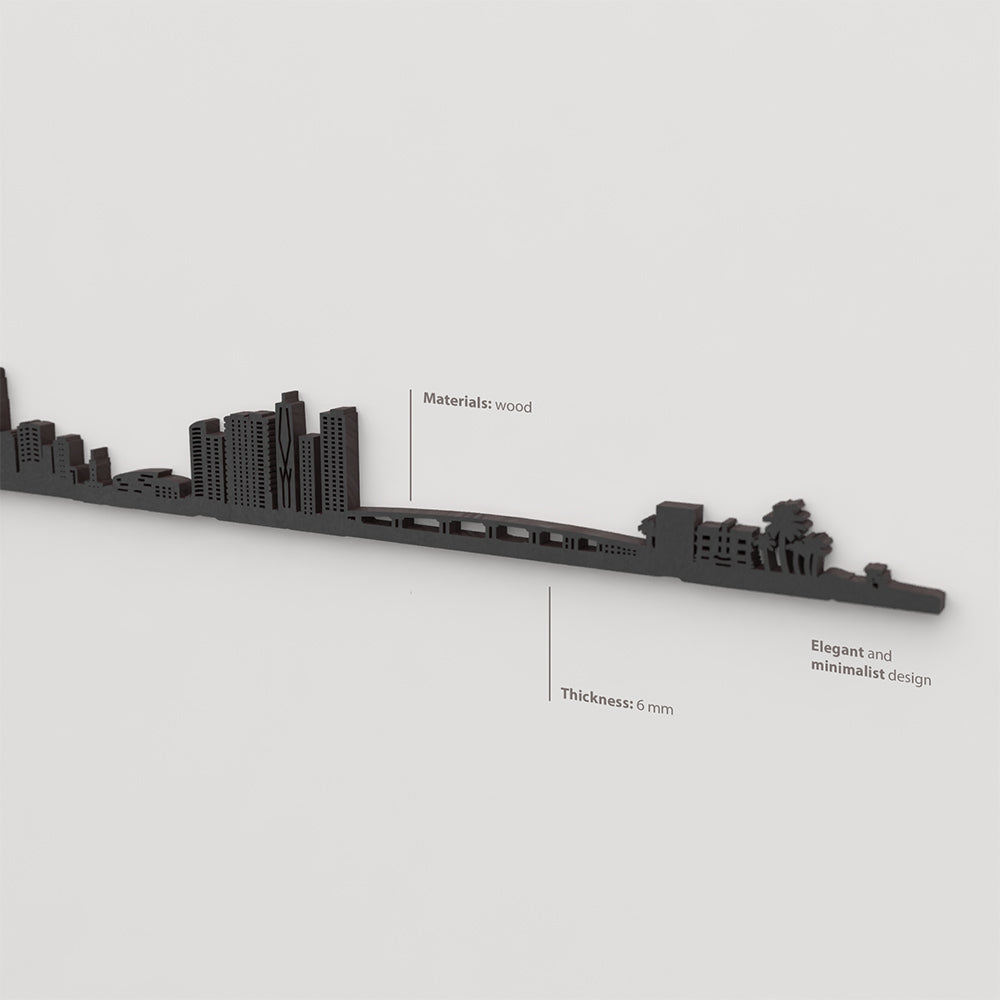 Acabado lacado negro del skyline Miami en madera.