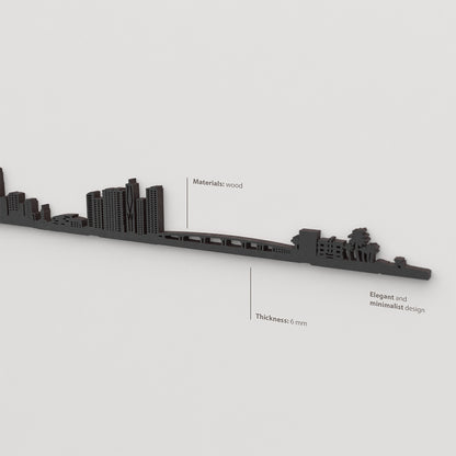 Acabado lacado negro del skyline Miami en madera.