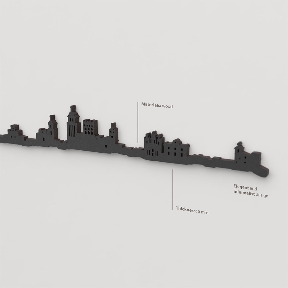 Acabado lacado negro del skyline Ourense en madera.