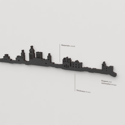 Acabado lacado negro del skyline Ourense en madera.