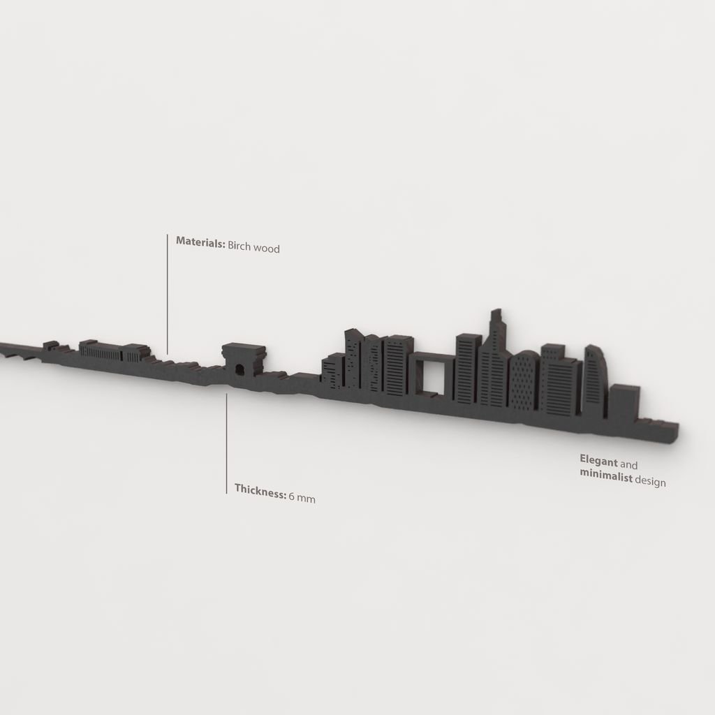 Acabado lacado negro del skyline París en madera.