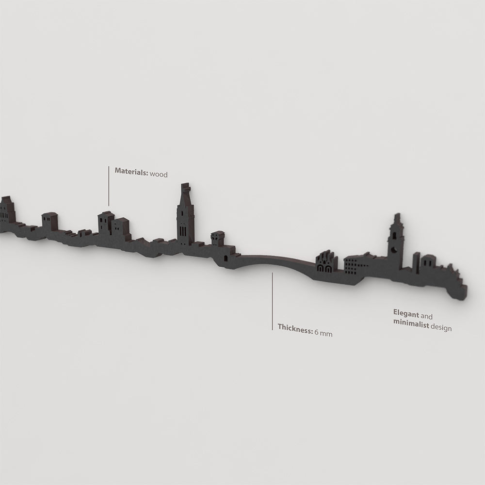 Acabado lacado negro del skyline Pisa en madera.