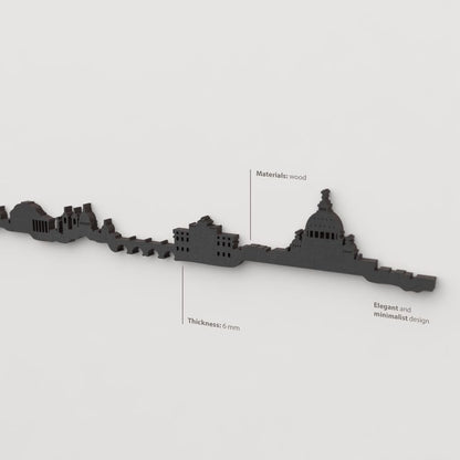Decoración de pared con la silueta del skyline de Roma color negro.