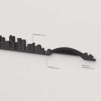 Acabado lacado negro del skyline Sidney en madera.