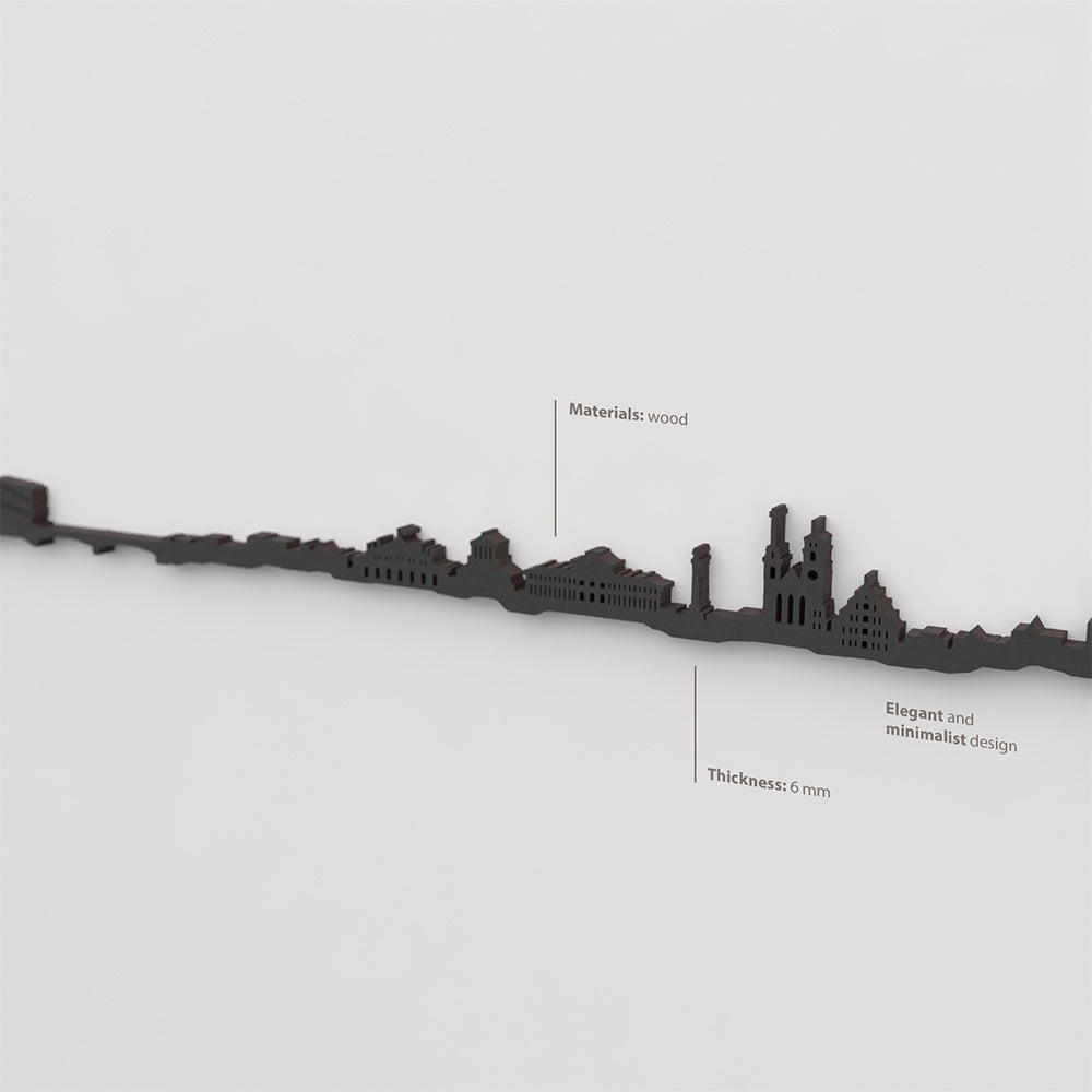 Acabado lacado negro del skyline Stuttgart en madera.
