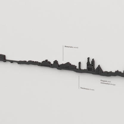 Acabado lacado negro del skyline Stuttgart en madera.