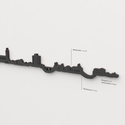 Decoración de pared con la silueta del skyline de Terrassa color negro.