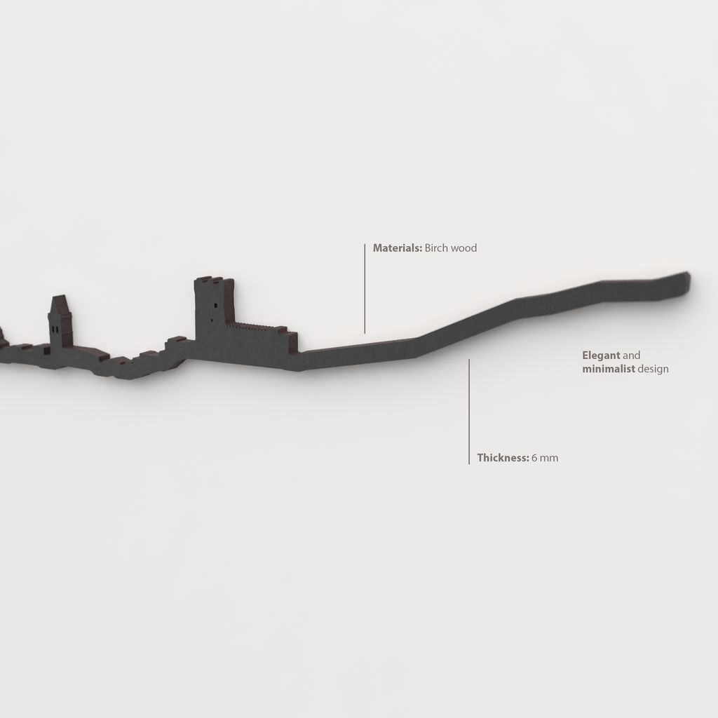 Decoración de pared con la silueta del skyline de Villena color negro.
