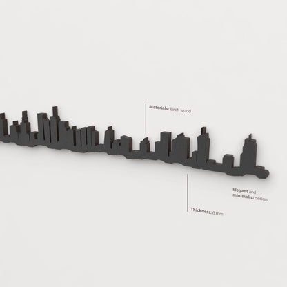 Decoración de pared con la silueta del skyline de Warszawa color negro.