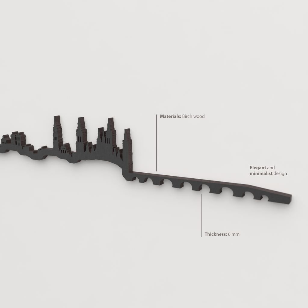 Decoración de pared con la silueta del skyline de Zaragoza color negro.