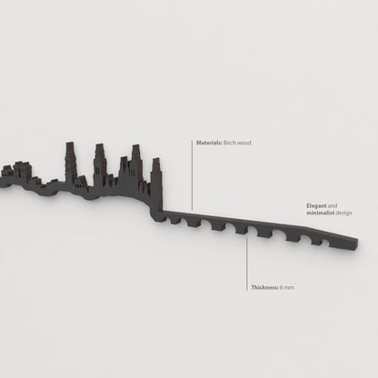 Decoración de pared con la silueta del skyline de Zaragoza color negro.