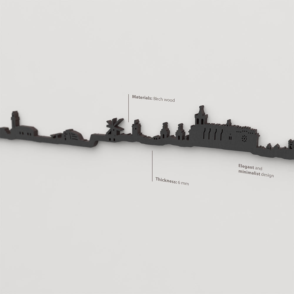 Skyline Ciutadella con acabado lacado negro en madera.