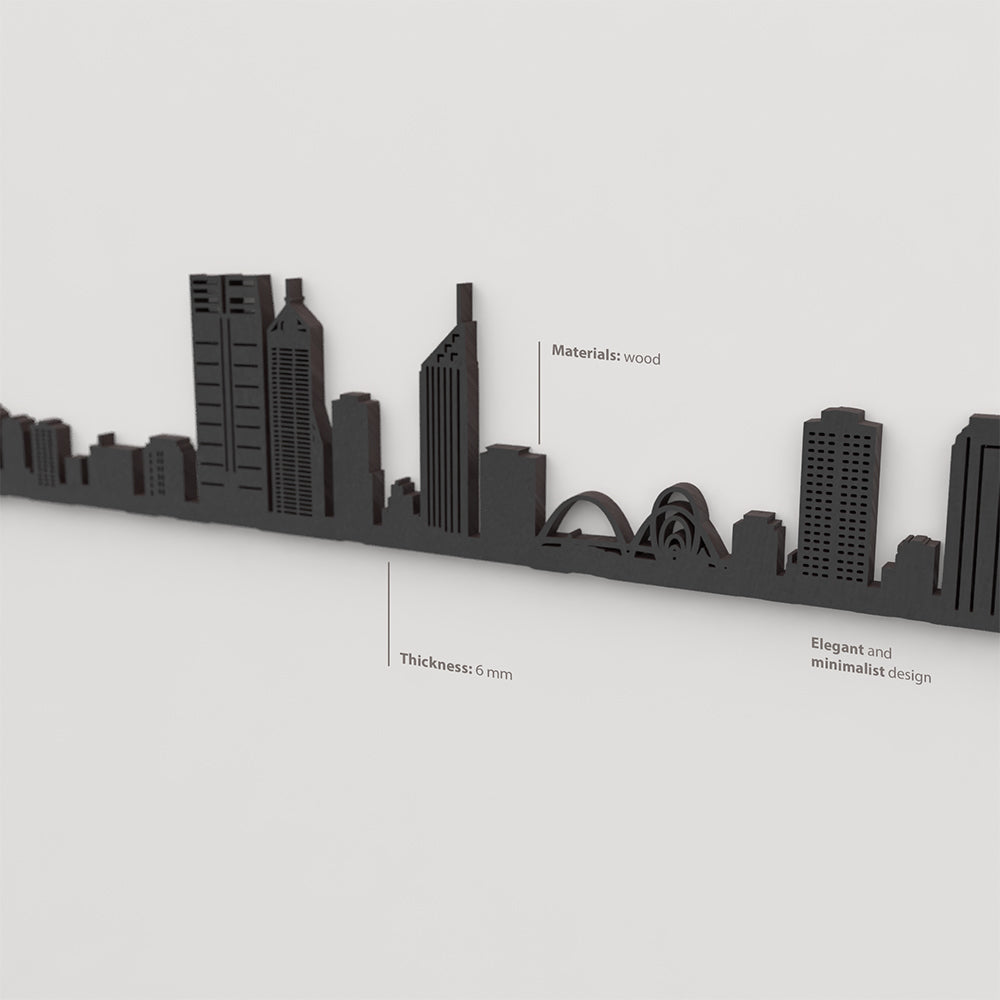 Acabado lacado negro del skyline Perth en madera.
