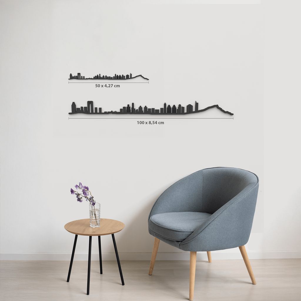 Comparativa 50 cm vs 100 cm del skyline Benidorm en salón.