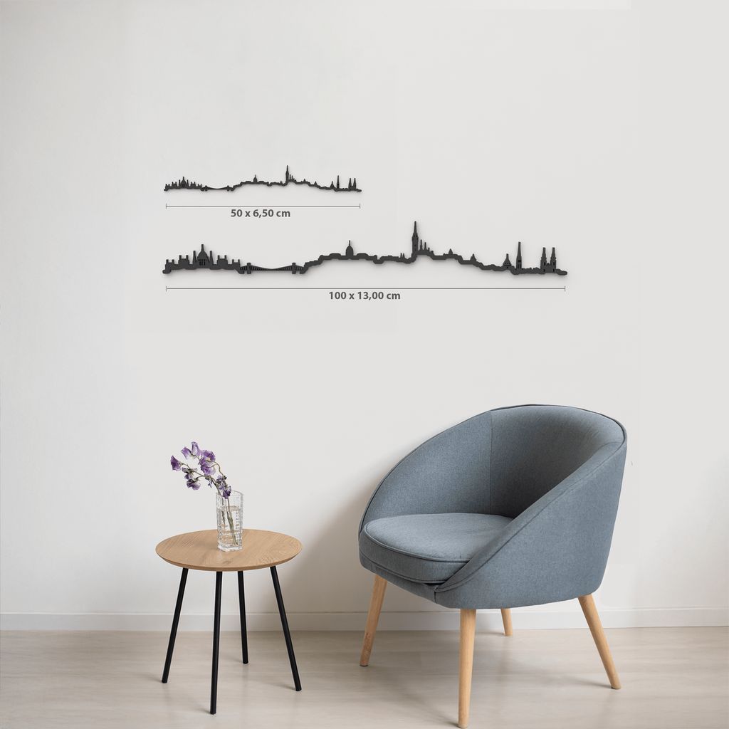 Comparativa 50 cm vs 100 cm del skyline Budapest en salón.