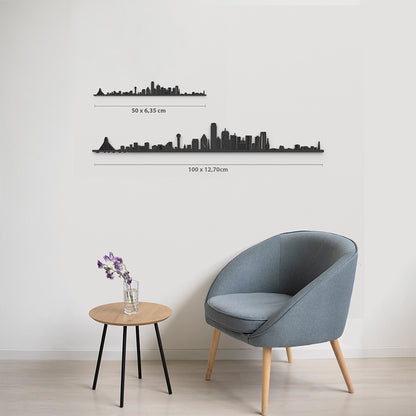 Comparativa 50 cm vs 100 cm del skyline Dallas en salón.