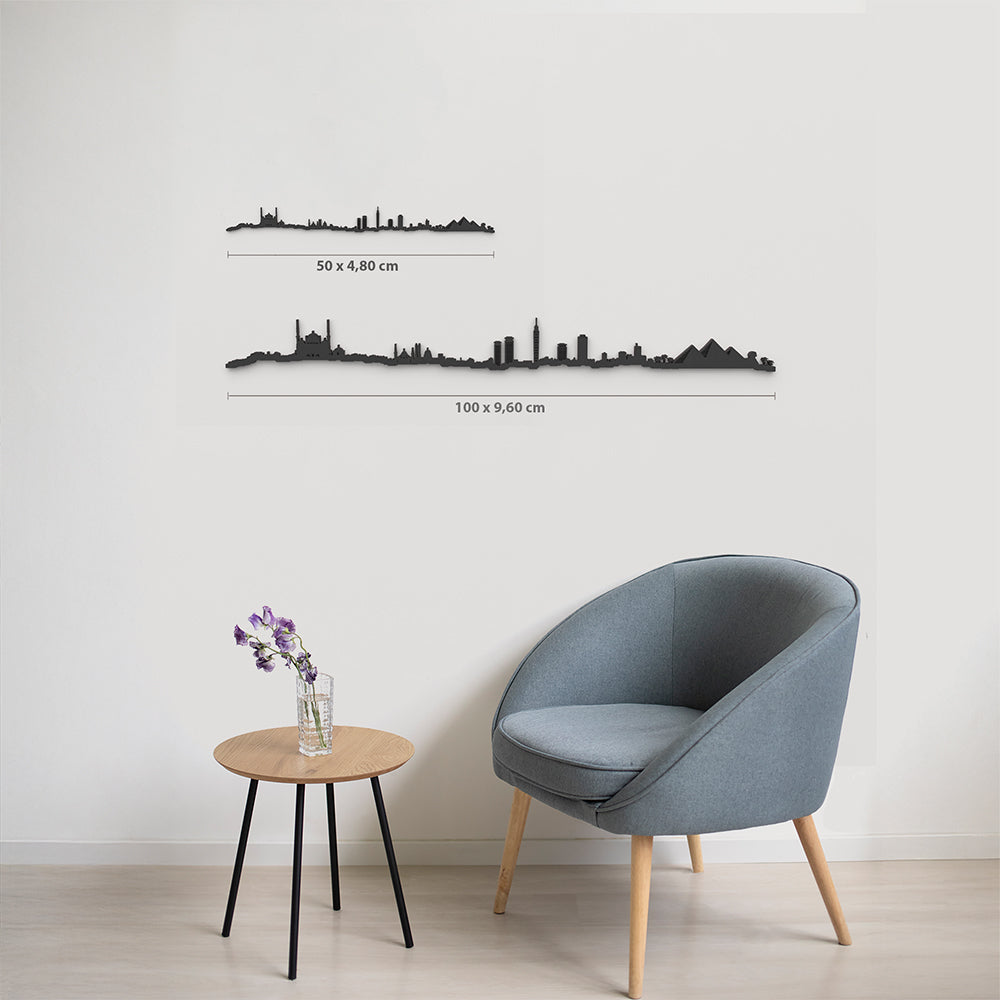 Comparativa 50 cm vs 100 cm del skyline El Cairo en salón.