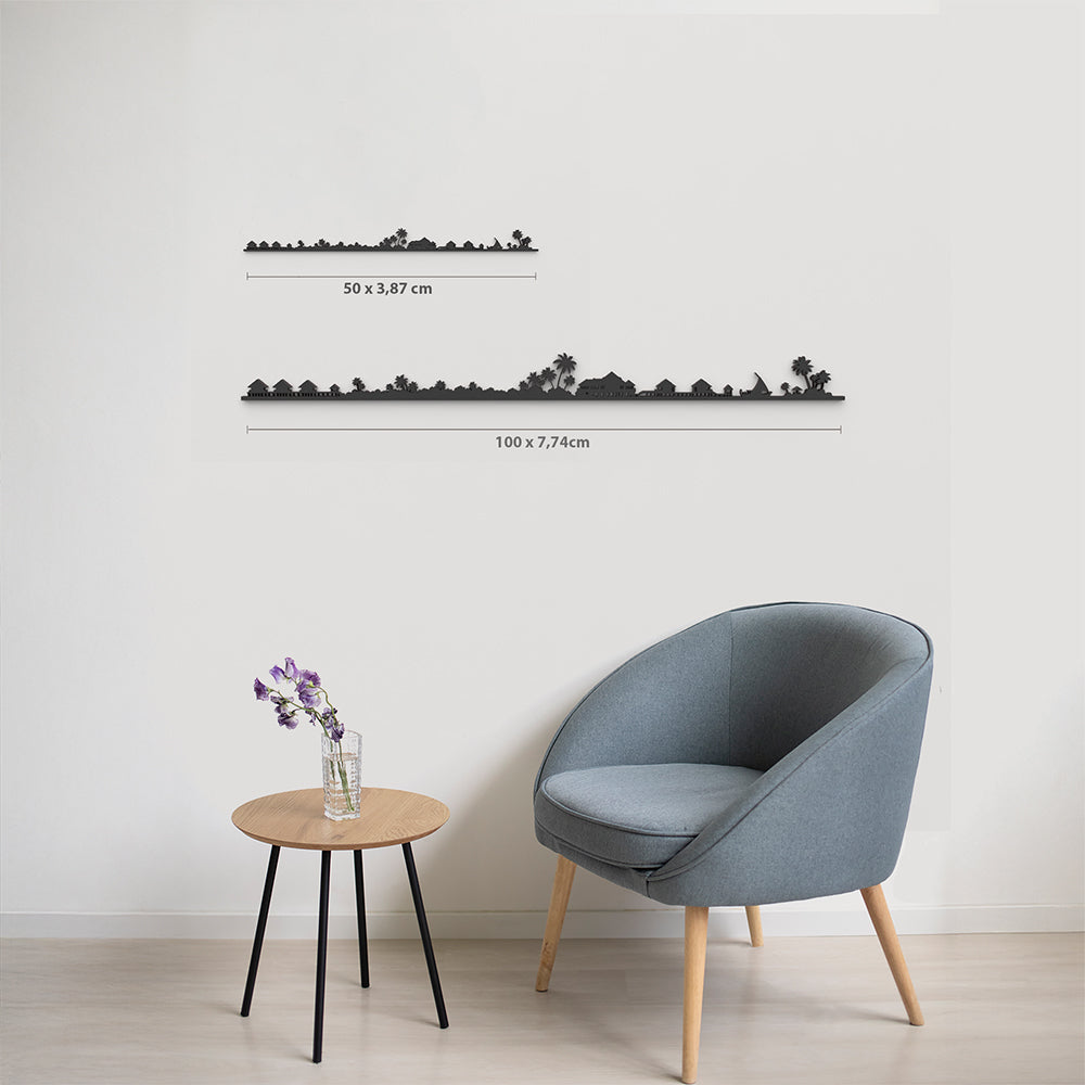 Comparativa 50 cm vs 100 cm del skyline Maldives en salón.