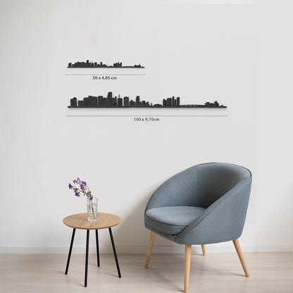 Comparativa 50 cm vs 100 cm del skyline Miami en salón.